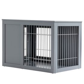 Dog Cage Furniture Metal Indoor Pet Cage Cage, Double Door End Table, Small & Medium Dog House Locks, Grey