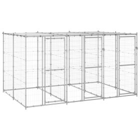 Outdoor Dog Kennel Galvanized Steel with Roof 78.1 ft²