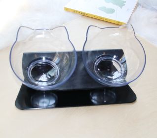 Cat Double Bowl Cat Food Bowl Protects Cervical Vertebra (Option: Double transparent black base)