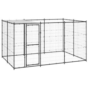 Outdoor Dog Kennel Steel with Roof 78.1 ftÂ² (Color: Black)