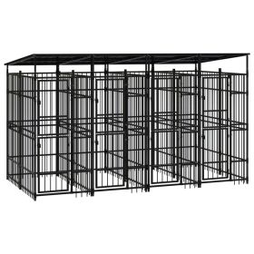 Outdoor Dog Kennel with Roof Steel 79.3 ftÂ² (Color: Black)