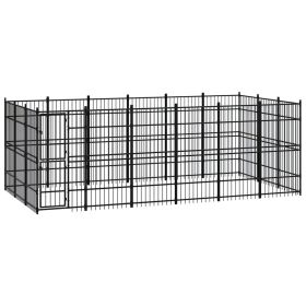 Outdoor Dog Kennel Steel 178.6 ftÂ² (Color: Black)